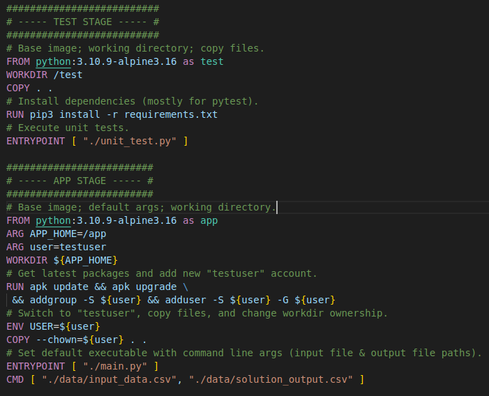 Screenshot of Dockerfile source code.