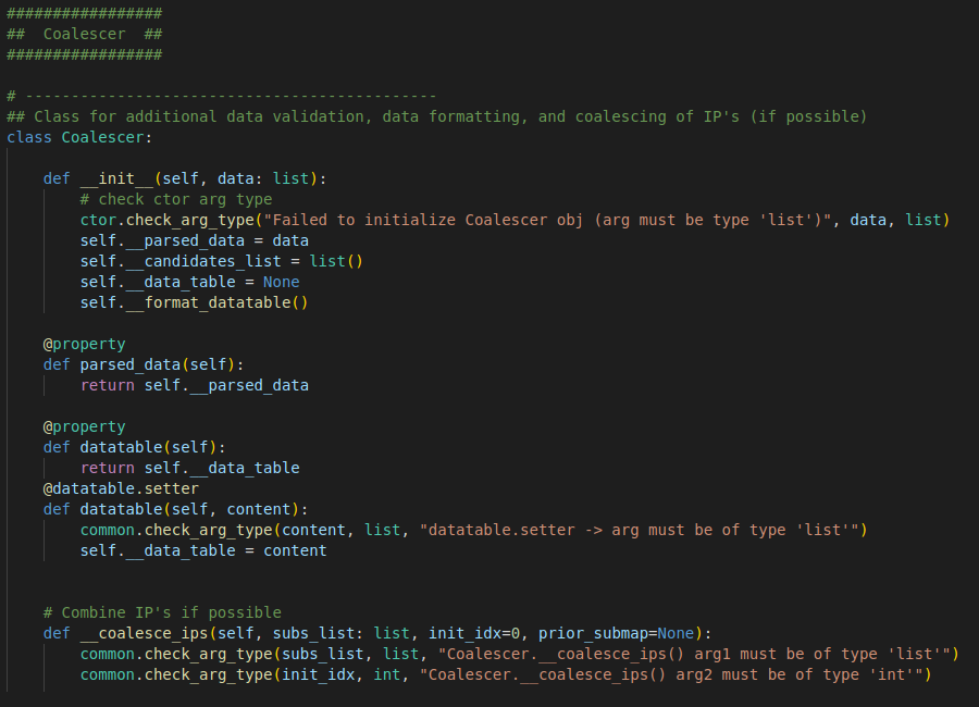 Snippet of source code from the coalescence.py module.